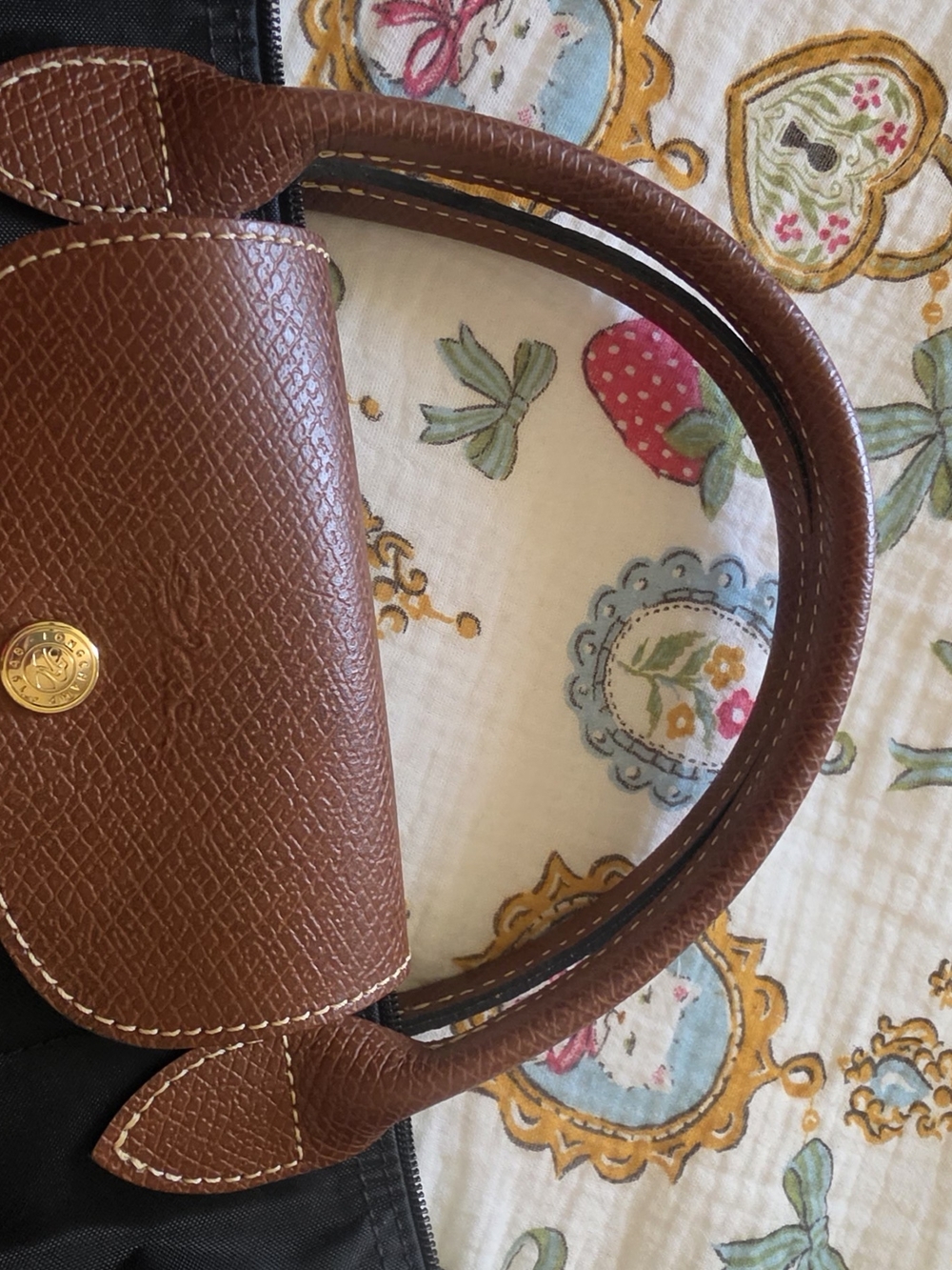 Longchamp Le Pliage Small Nylon Tote in Black with Brown Trim - Picture 6 of 12